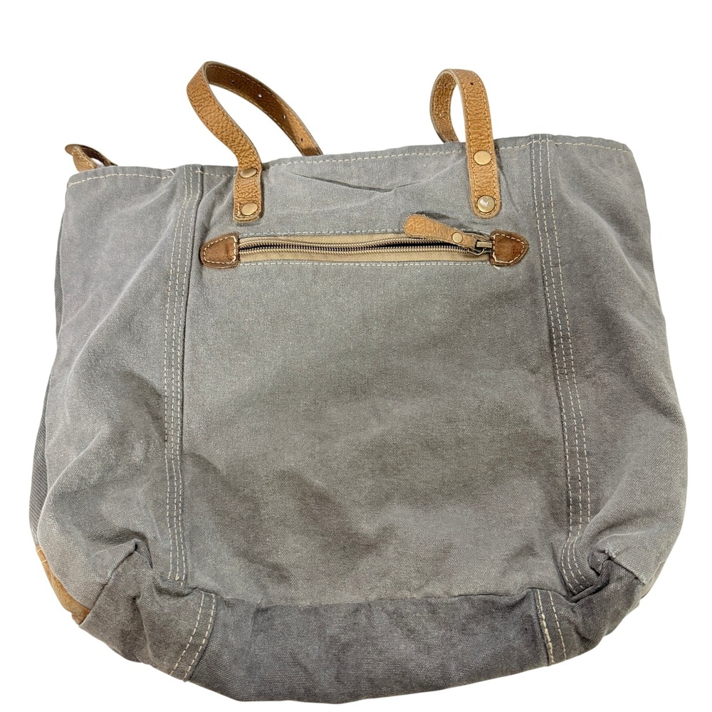 Myra Bag Floral Canvas Leather Tote Shoulder Bag Grey Boho Abstract Key S-1456 - Picture 2 of 11